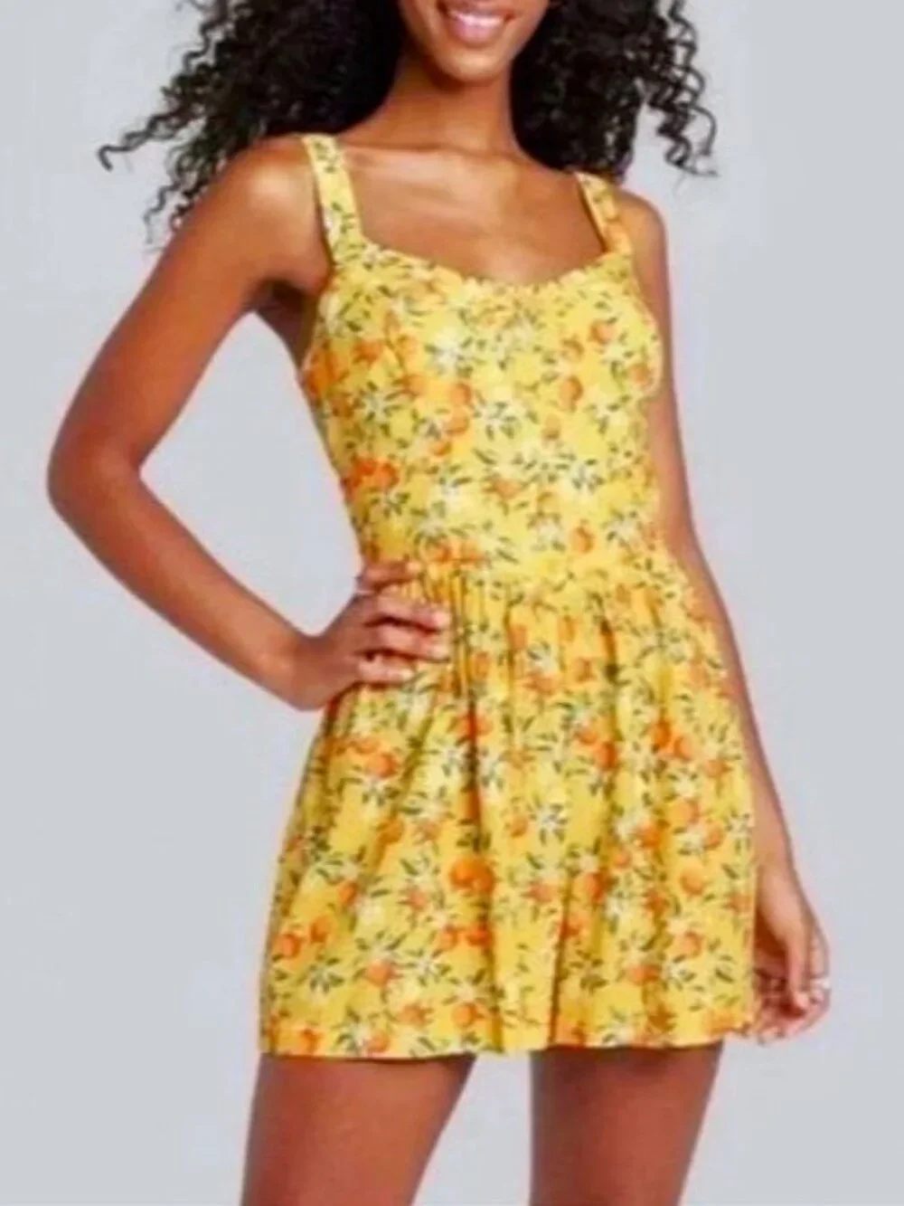 Citrus Fruit Yellow Romper Wild Fable Bright Oranges Blossoms Wide Leg Shorts M