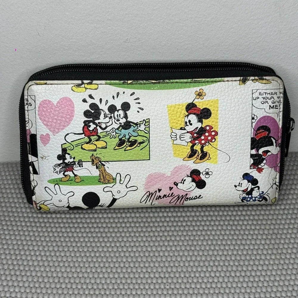 Disney Parks Mickey Minnie‎ Mouse Wallet Card Holder Zip Organizer Carryall
