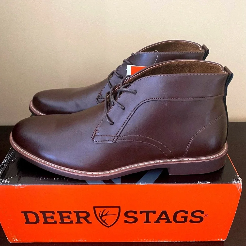 Deer‎ Stags Mens Gorp Chukka Boots Dark Brown Plain Toe Lace Up Ankle Boots NEW