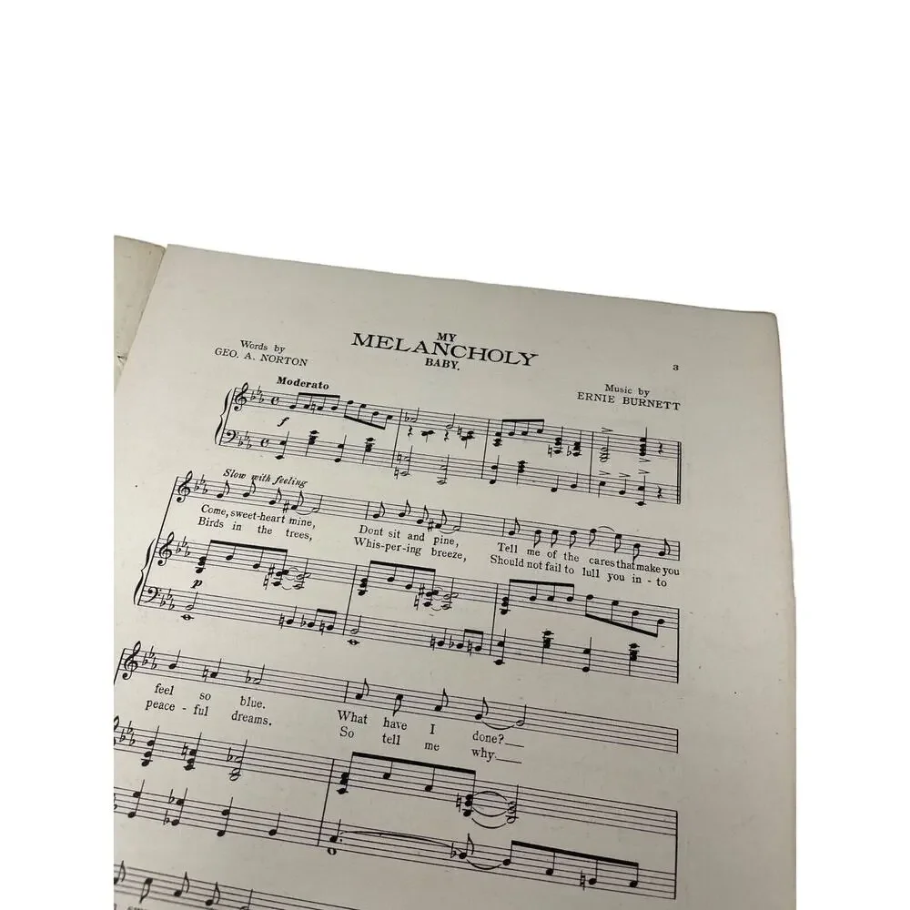 Melancholy Baby‎ Sheet Music 1912 Geo A Norton Ernie Burnett