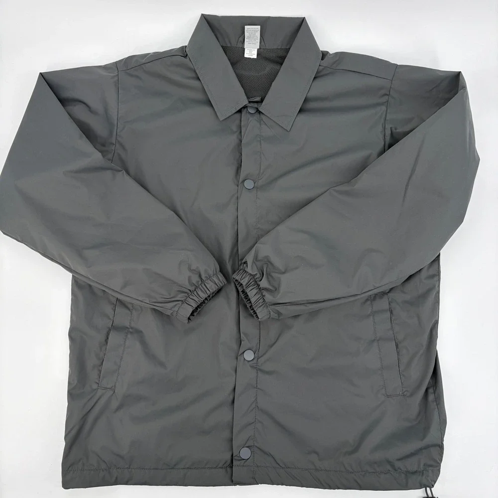 BCG Mens Training Coach Jacket Gray Snap Front Mesh Lined‎ Windbreaker Size S