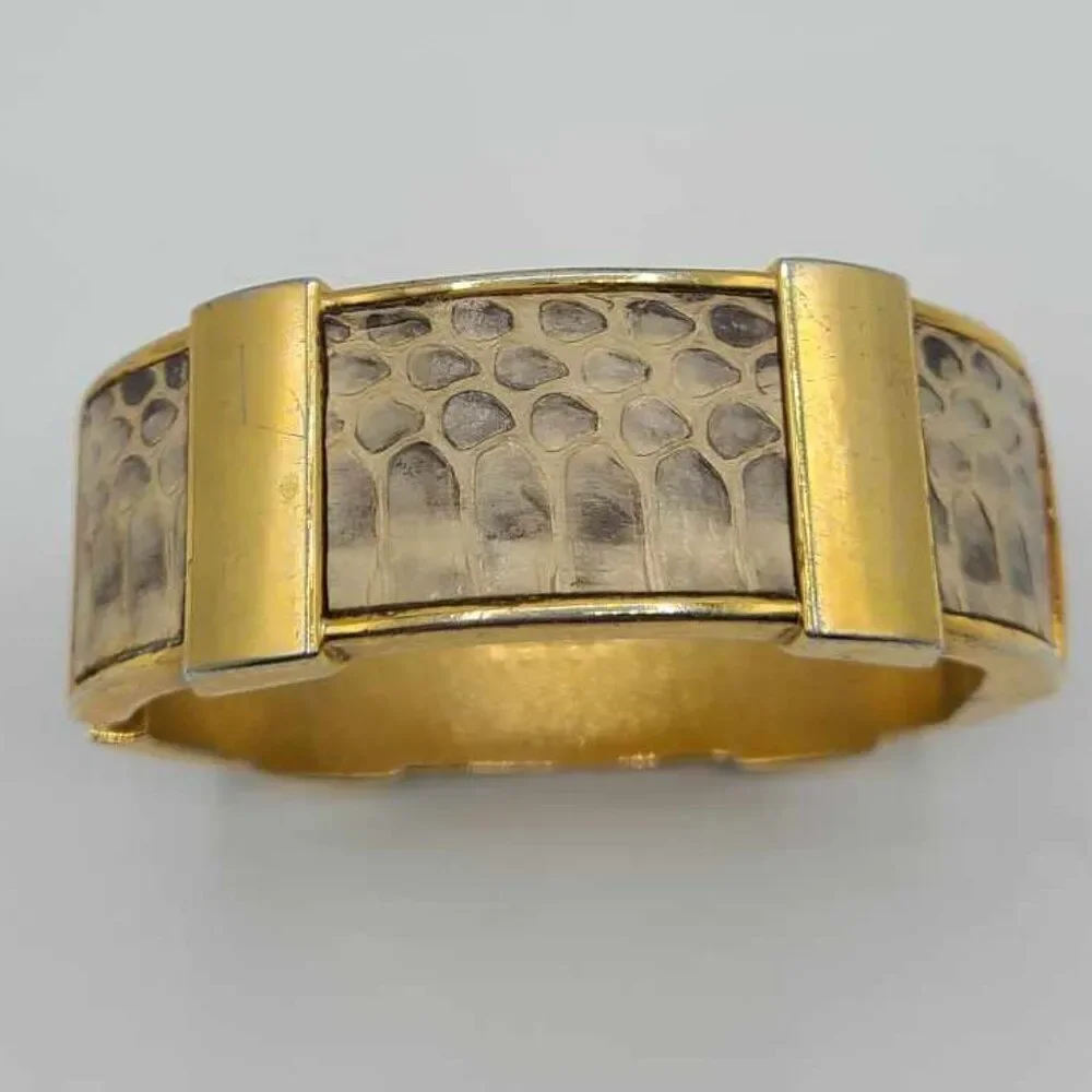 J Crew Hinged Snakeskin Print Bangle Bracelet