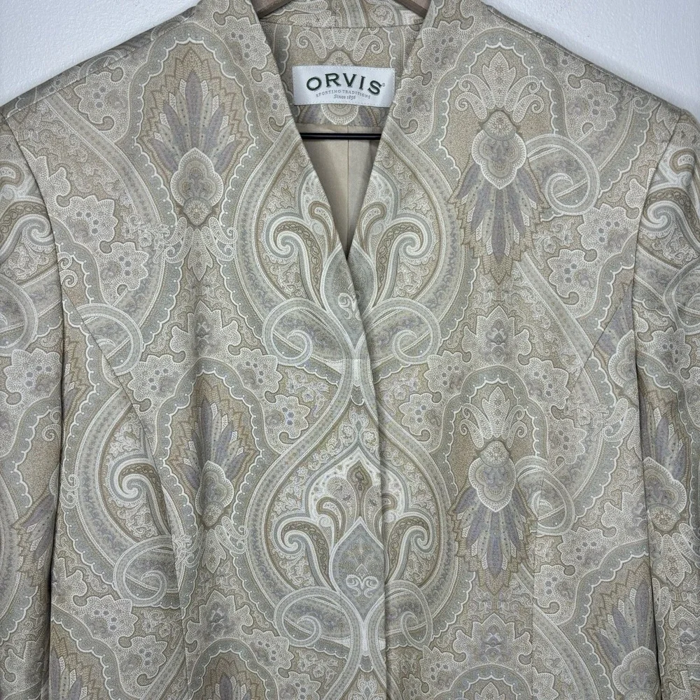 Orvis Womens Vintage Paisley Silk Blend Blazer Size 12 Capsule Old Money Beige