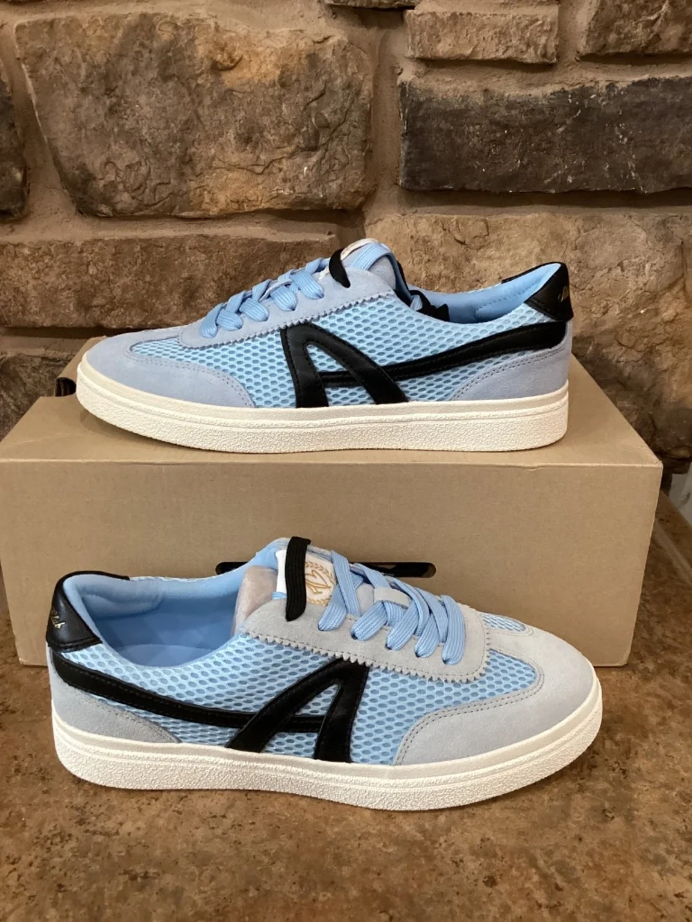 Aldo Club Trainer 450 Mens Sneaker Shoes 7.5 Light Blue Black Lace New In Box