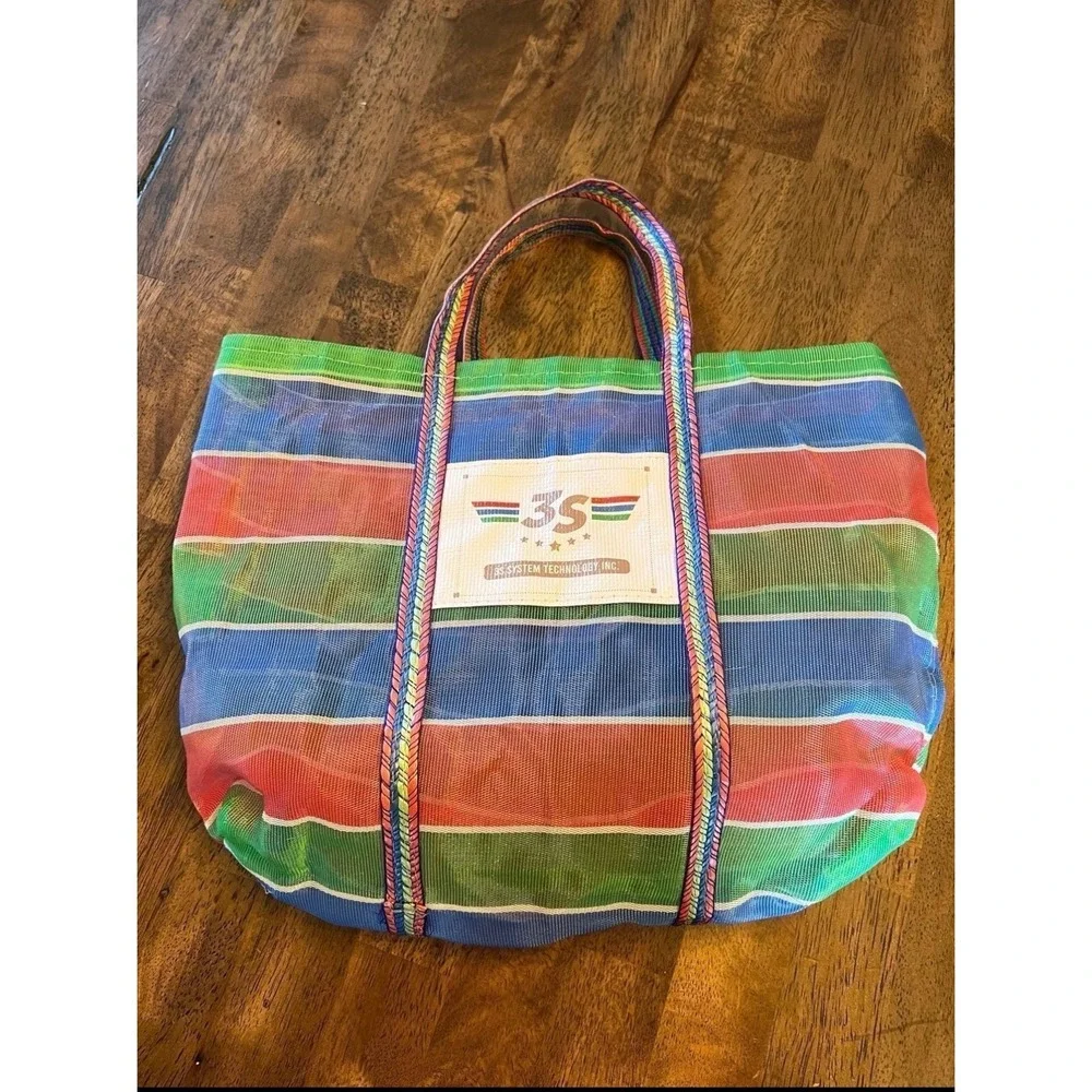 Kids Size 3S System Technology Mesh Tote - Mini‎ Rainbow Striped Beach & Toy Bag