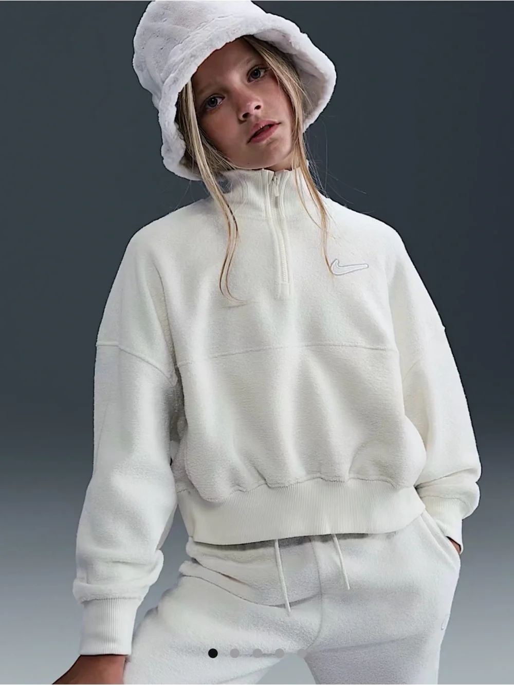 NEW Nike kidsgirls Cream Quarter-Zip Fleece Cropped Pullover size small