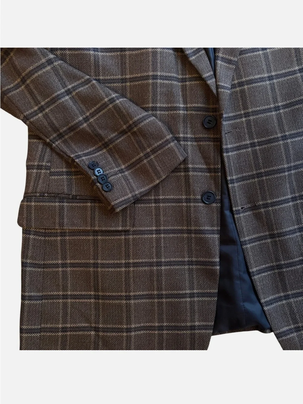 Classic Brown Windowpane Blazer & Trouser Set Men’s 46L/ 40X27 2 Pc Suit