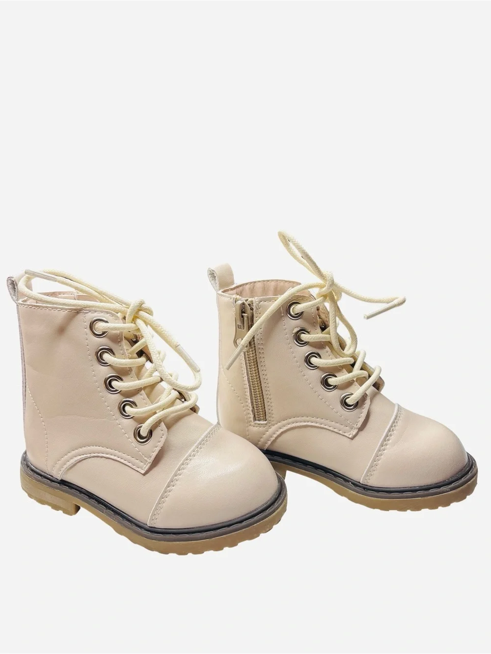 Bums and Roses Kids Cream Lace-Up Boots with Side Zipper Size 6