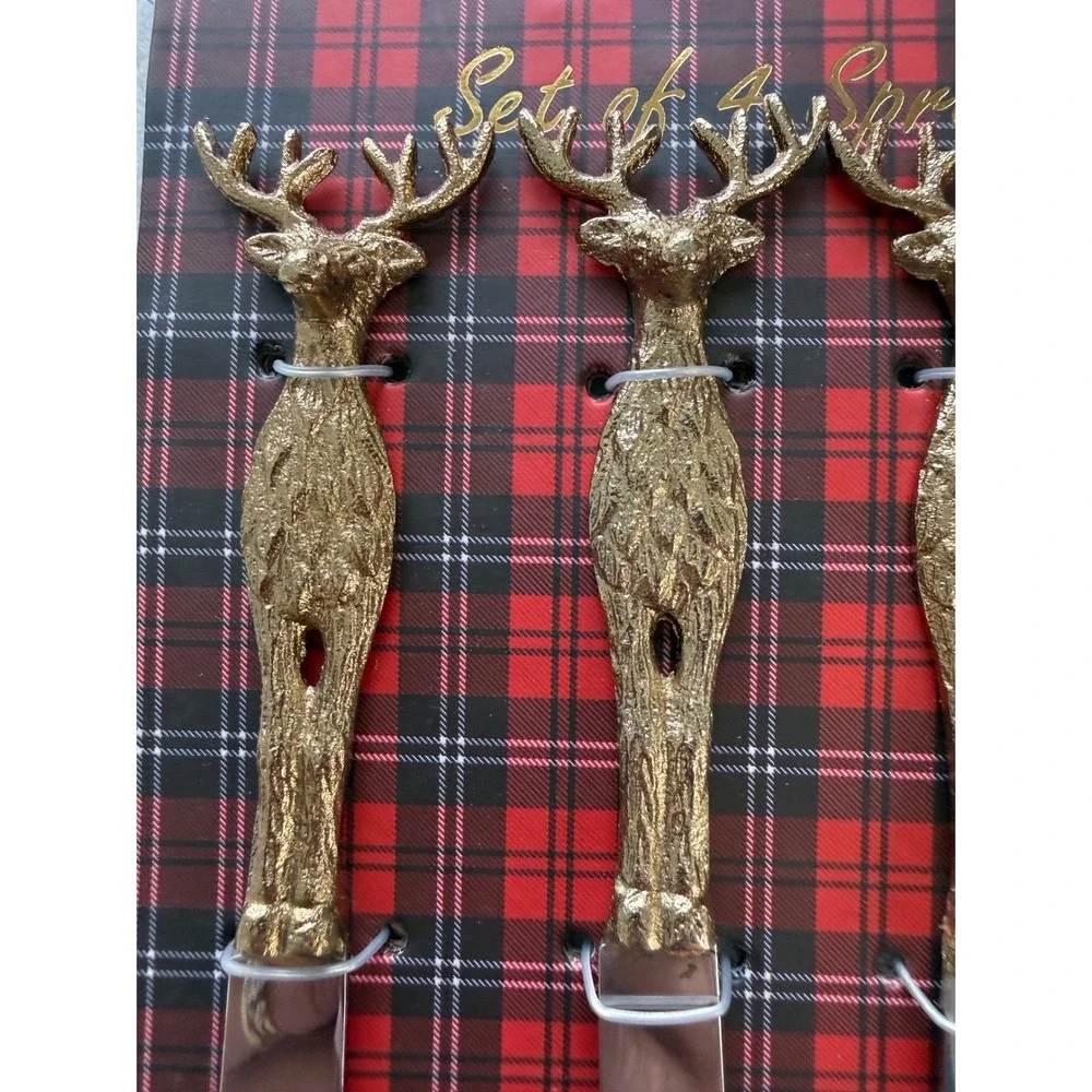 Antler Wildlife Gold Tone Rustic Set Of 4 Butter Knives Stainless Steel Cutlery
