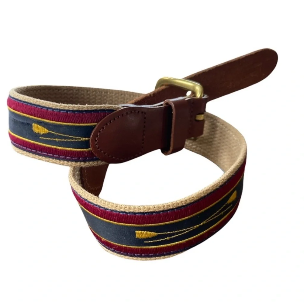 Leather Man Ltd Kids Canvas & Leather Belt Burgundy Navy Oar Motif New Size XXS