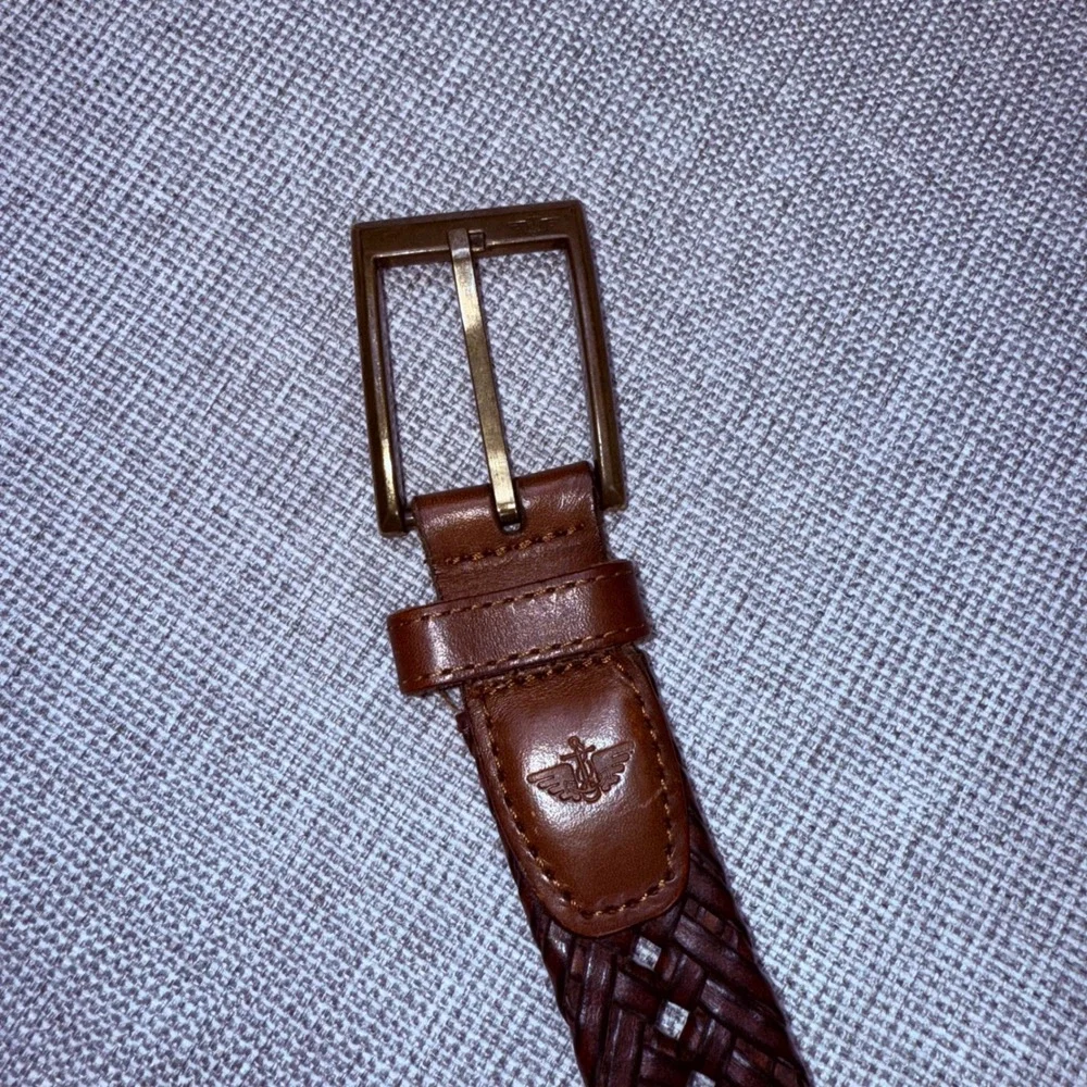Dockers Brown Braided Woven Belt Brass Buckle Size 50/125