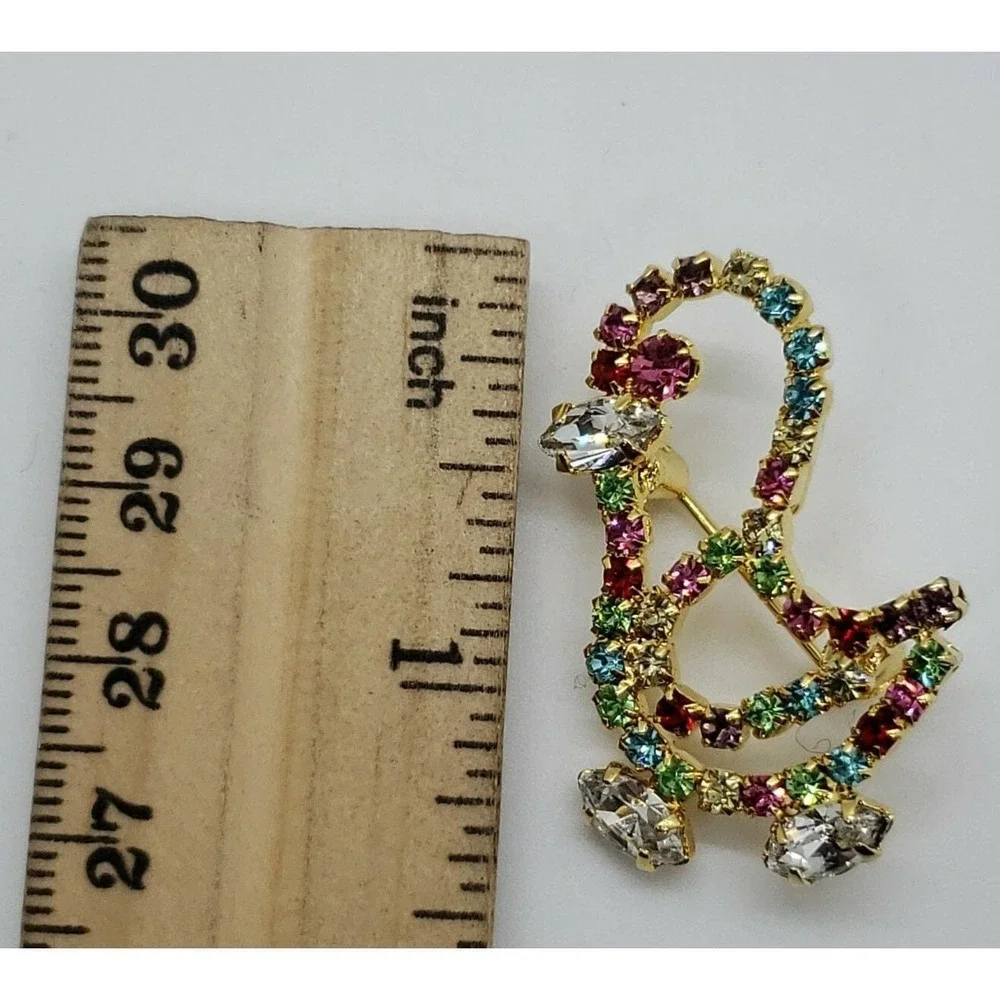 Vintage colorful rhinestone spring‎ springtime chick duck bird brooch pin