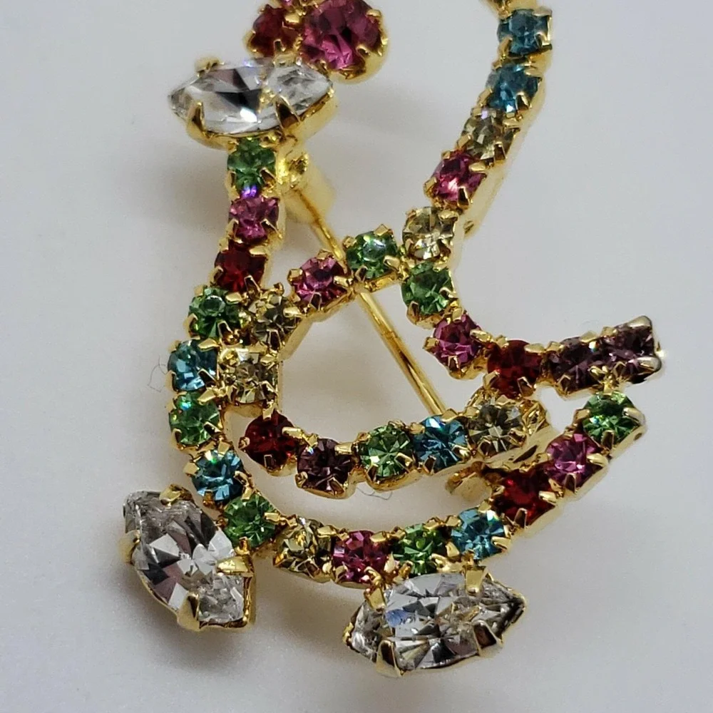 Vintage colorful rhinestone spring‎ springtime chick duck bird brooch pin