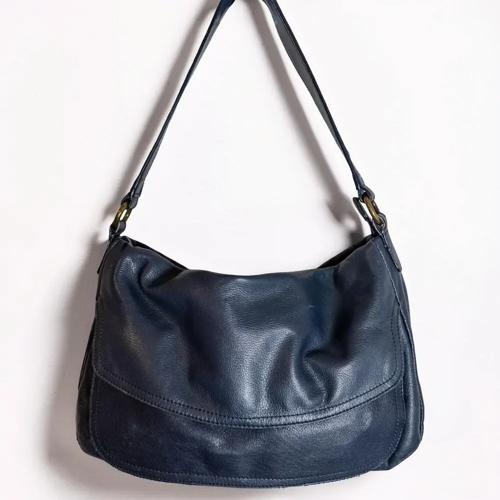 Y2K St Johns Bay Navy Leather Shoulder Bag Hobo Purse