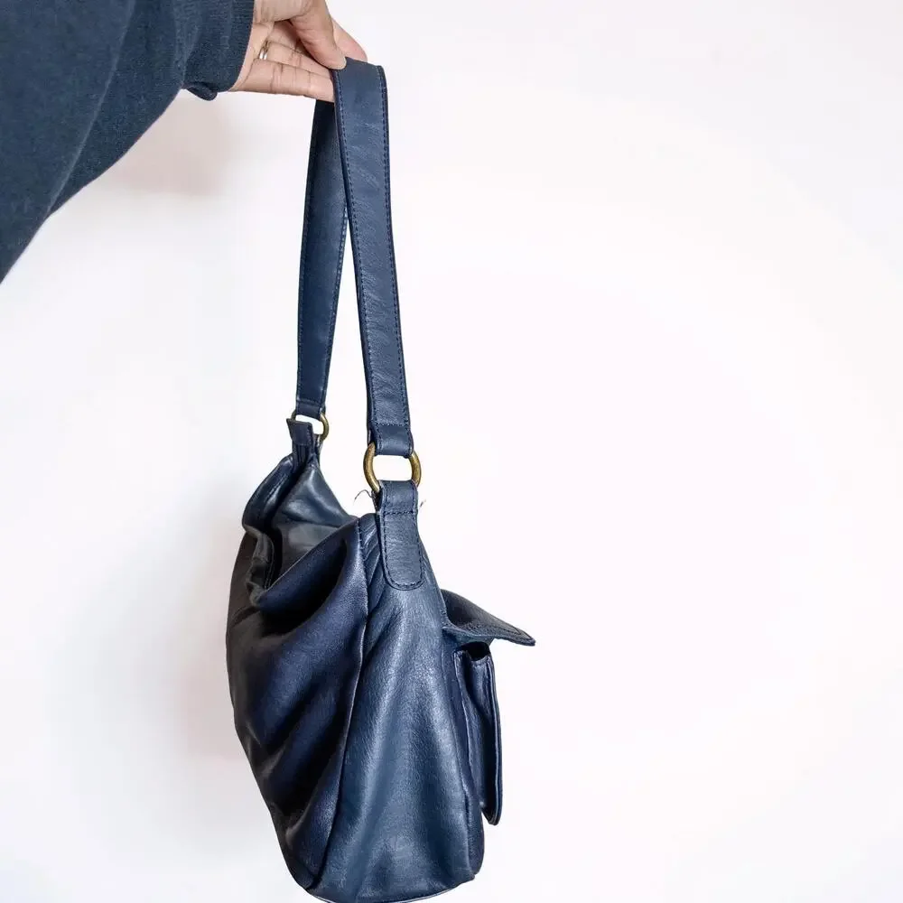 Y2K St Johns Bay Navy Leather Shoulder Bag Hobo Purse