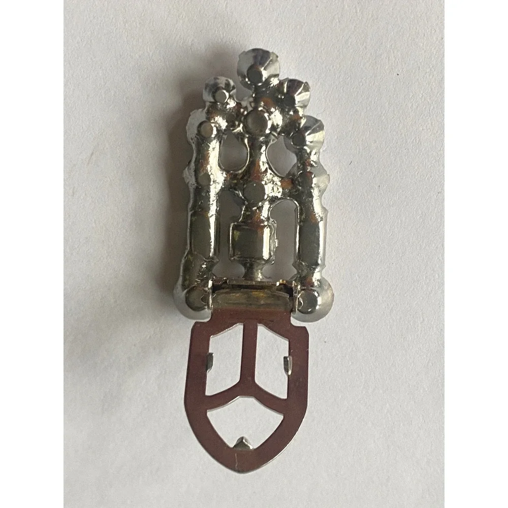 Vintage Clear Rhinestone Dress Fur Clip‎ Silver Tone Art Deco Costume Jewelry