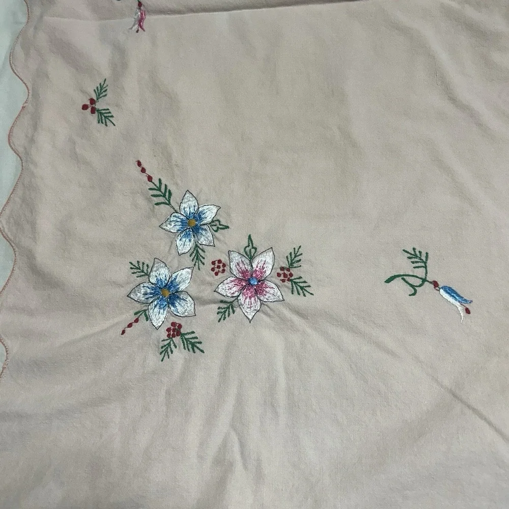 Vintage Embroidered Cover Floral‎ Pink And White 84x102 Grannycore Cottagecore