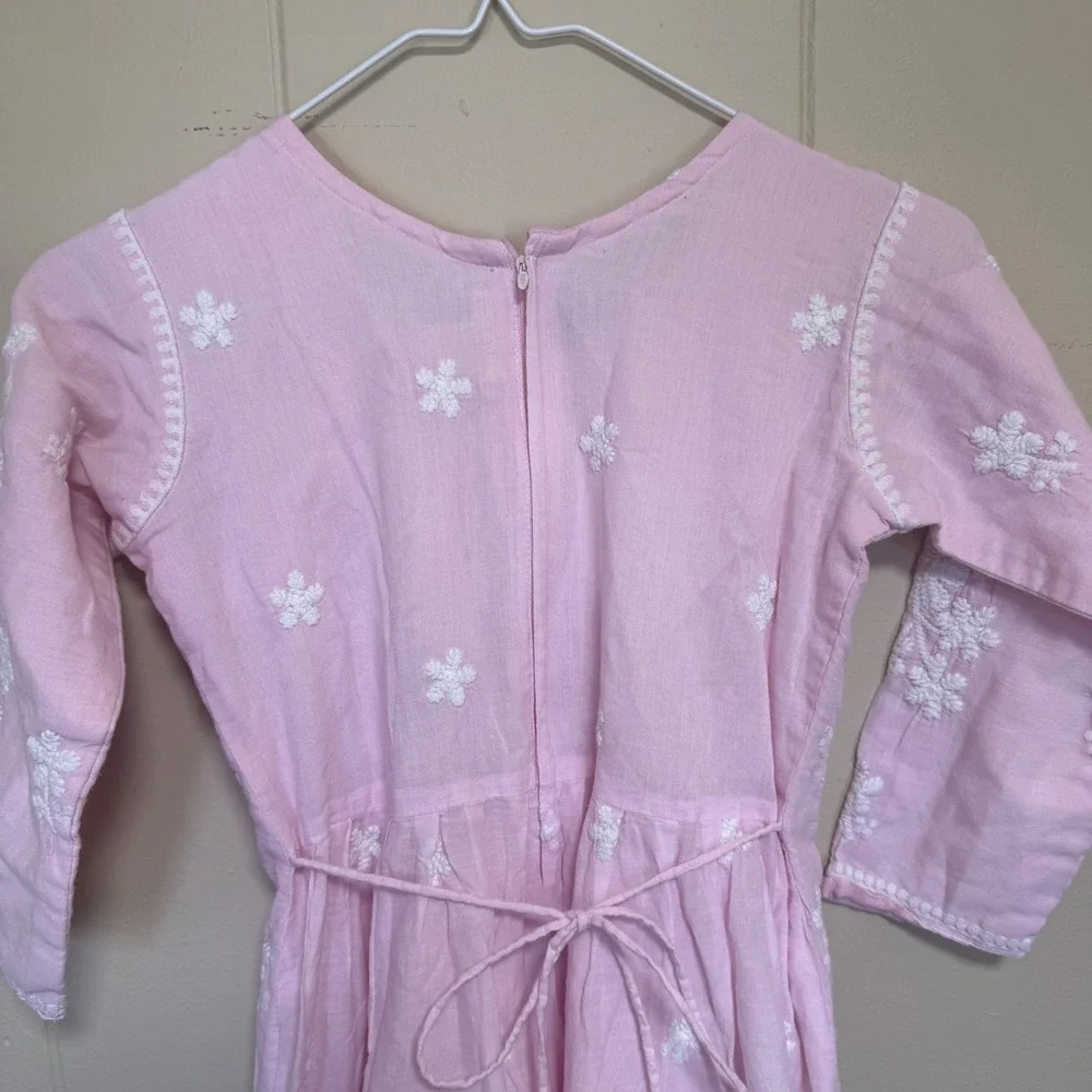 VTG Girls‎ Pink Cotton White Floral Embroidered Dress XL 14/16 Cottagecore Indie