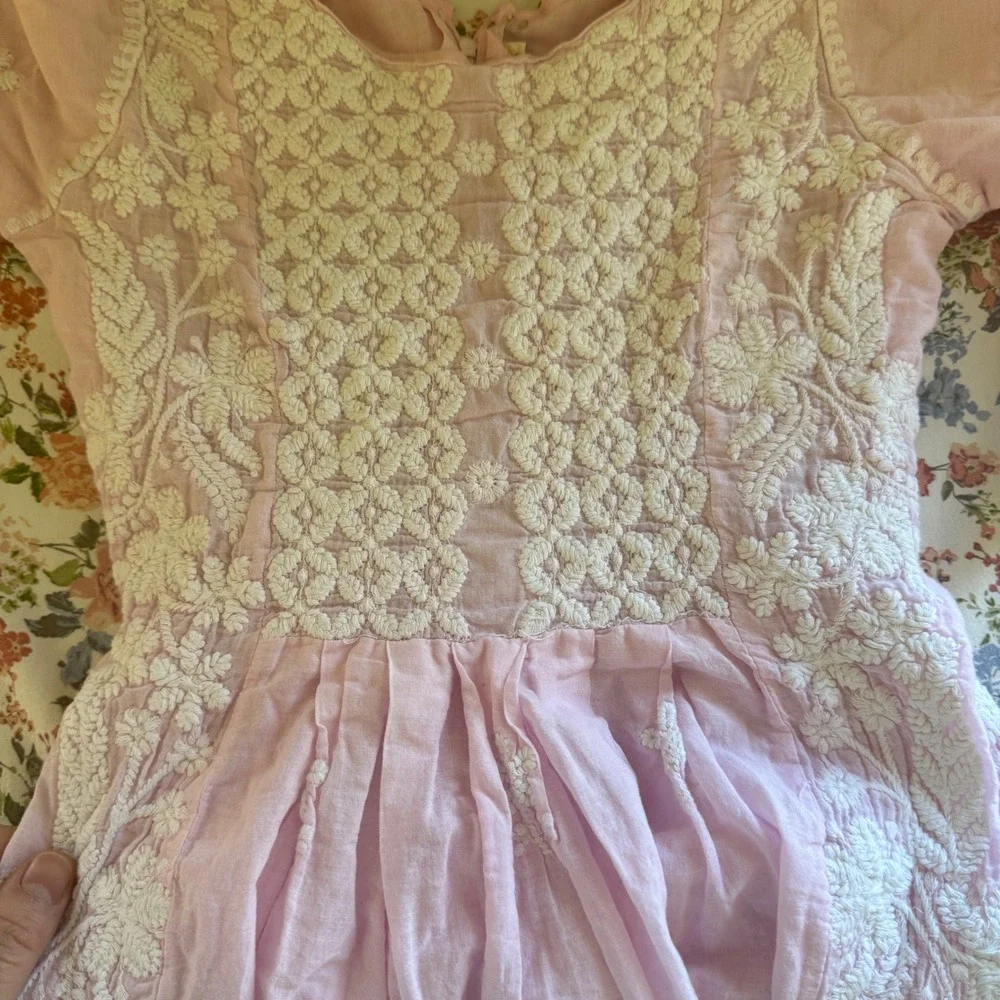 VTG Girls‎ Pink Cotton White Floral Embroidered Dress XL 14/16 Cottagecore Indie