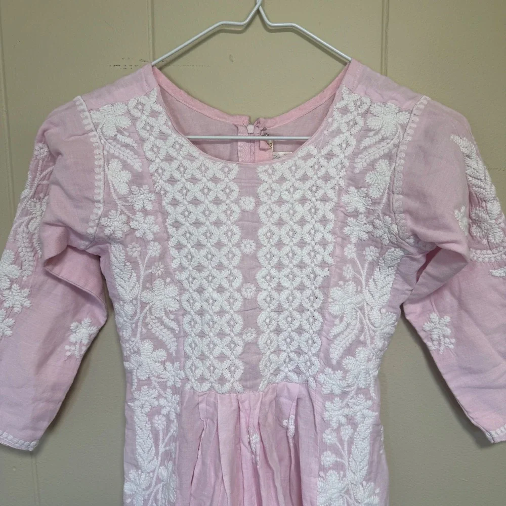 VTG Girls‎ Pink Cotton White Floral Embroidered Dress XL 14/16 Cottagecore Indie