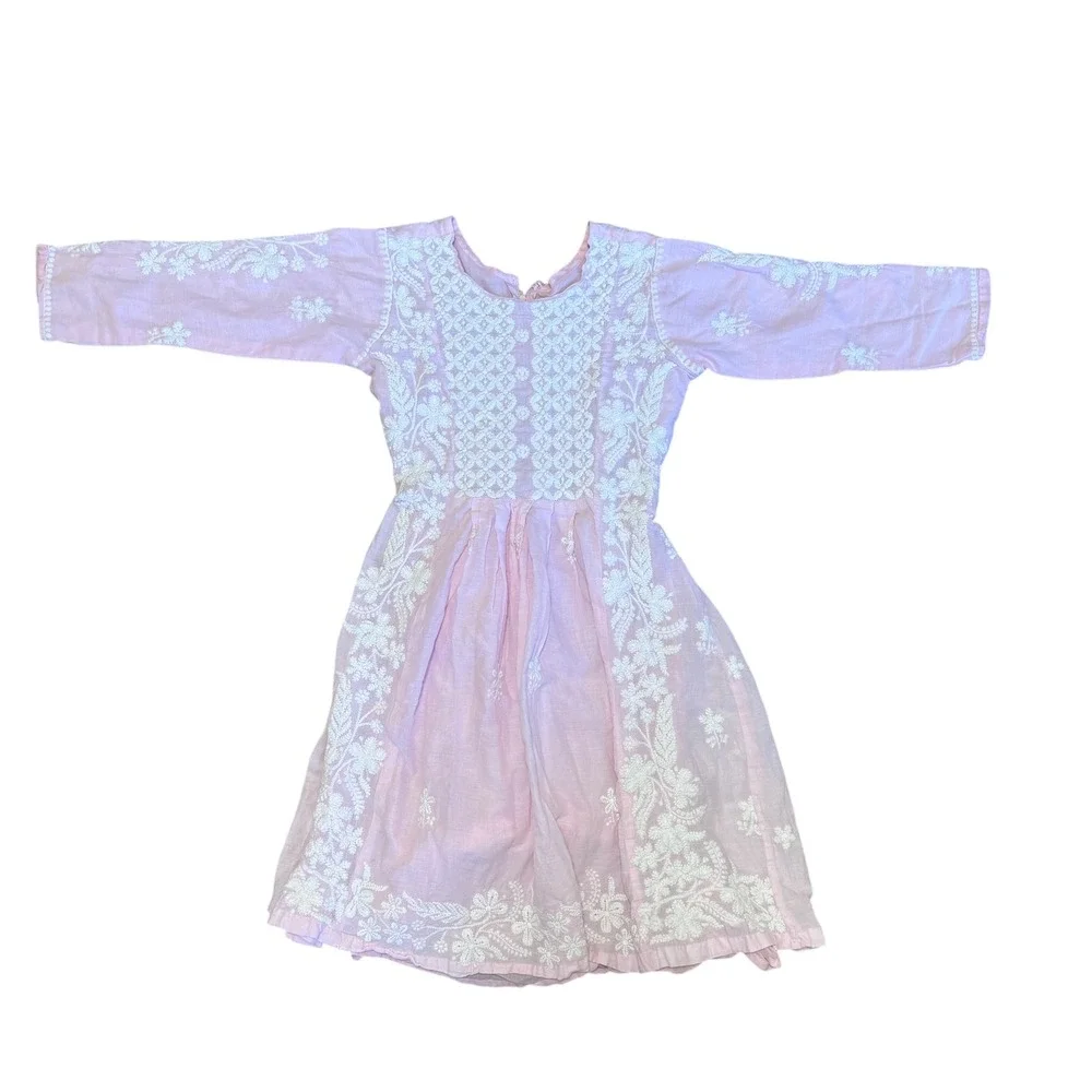 VTG Girls‎ Pink Cotton White Floral Embroidered Dress XL 14/16 Cottagecore Indie