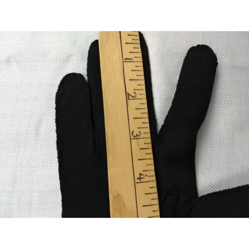 Madeleine Debs Wristlet Gloves Black Gold Embroidered Leaf Rhinestone Size 7 Vtg