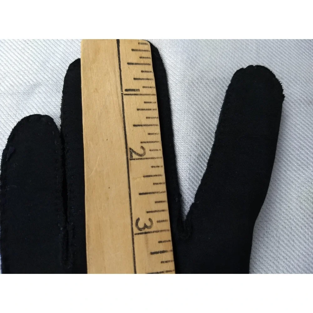 Madeleine Debs Wristlet Gloves Black Gold Embroidered Leaf Rhinestone Size 7 Vtg