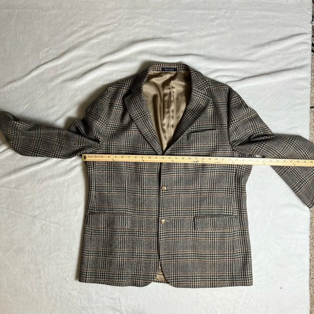 Lands End Mens Lambswool Plaid Blazer Jacket XL 46R Dark Academia Heritage