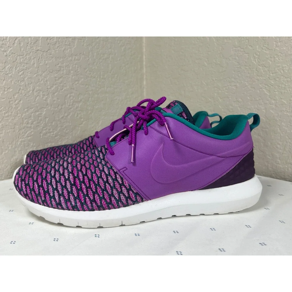 Nike Roshe Run NM Flyknit Mens 12 Fuchsia Flash Anthracite Purple 746825-500