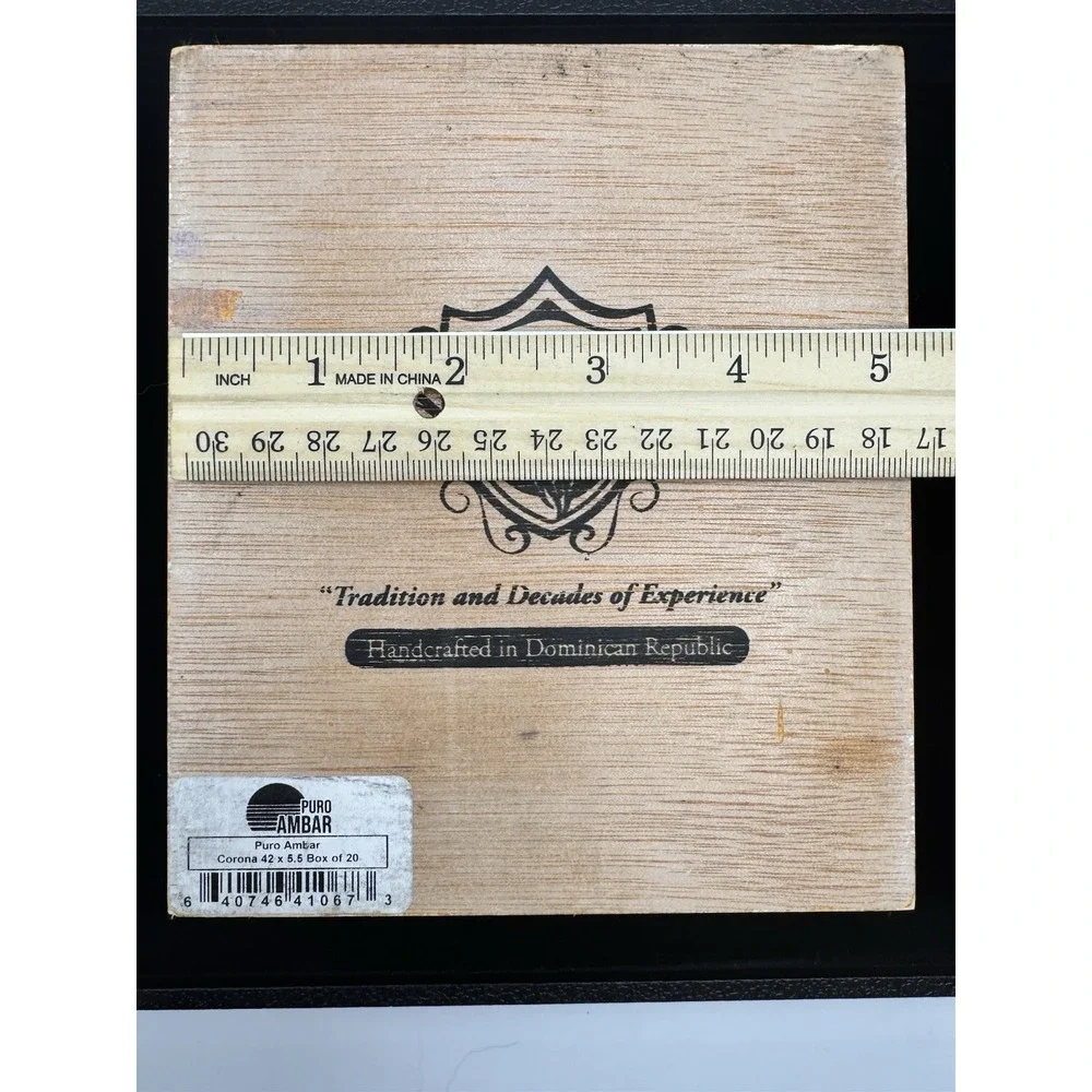 Puro Ambar Wooden Cigar Box Empty Dominican Republic Hinged Display Storage