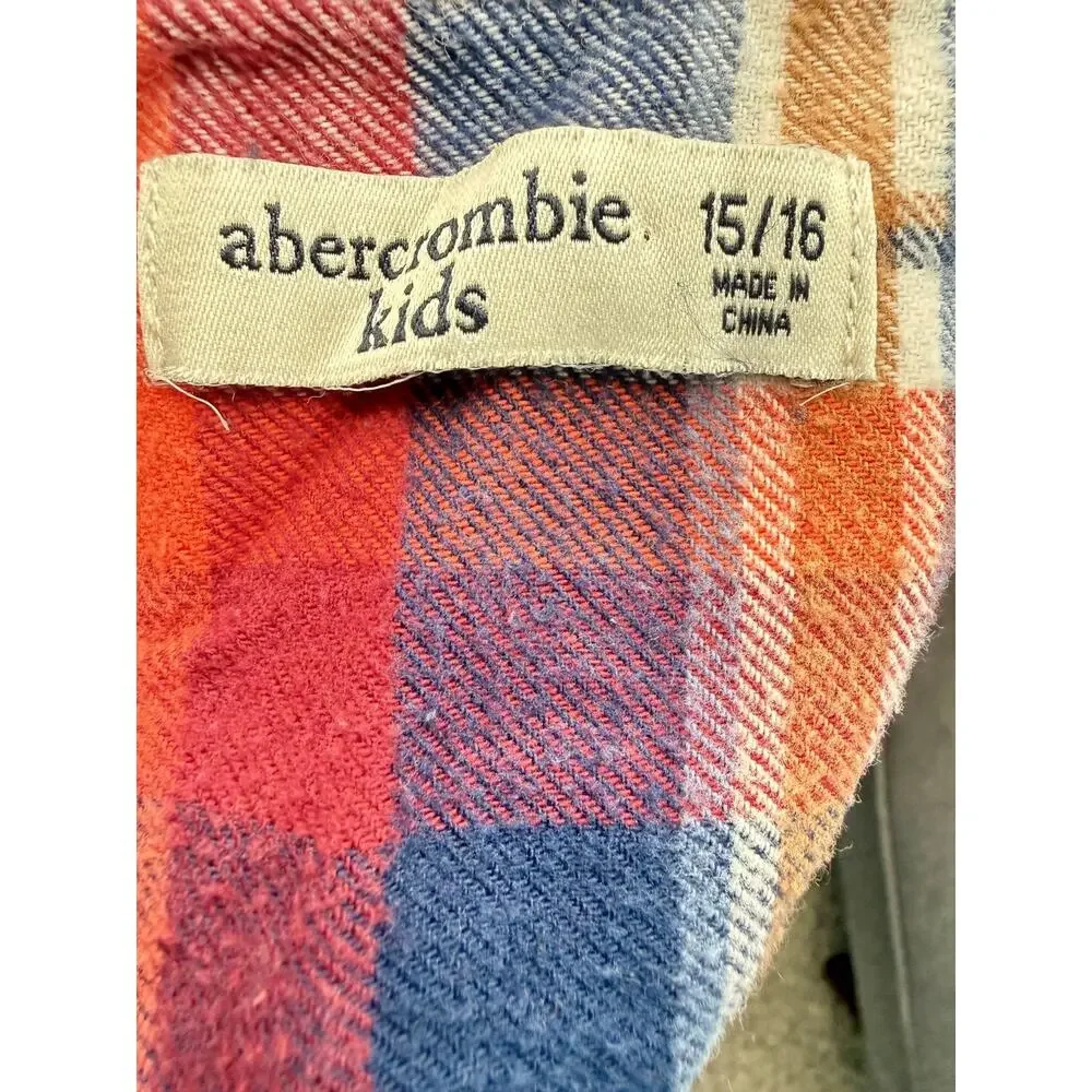 Abercrombie Kids Boys Flannel Plaid Shirt Size 15/16 Red Blue Button Up L/S Soft