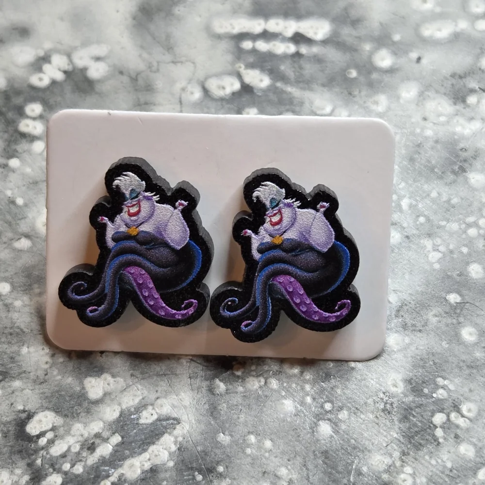 Purple and Black Sea Ursala Witch Stud Earrings