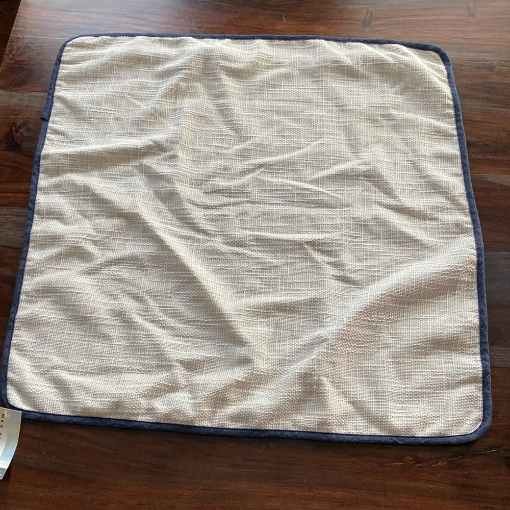 Max Studio Cream and Blue Textured Fabric Pillow Cover