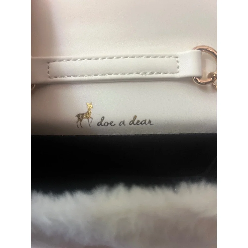 Doe a Dear Girls Faux Fur Teddy Bear Ballerina Crossbody Bag Pearl Handle Cream