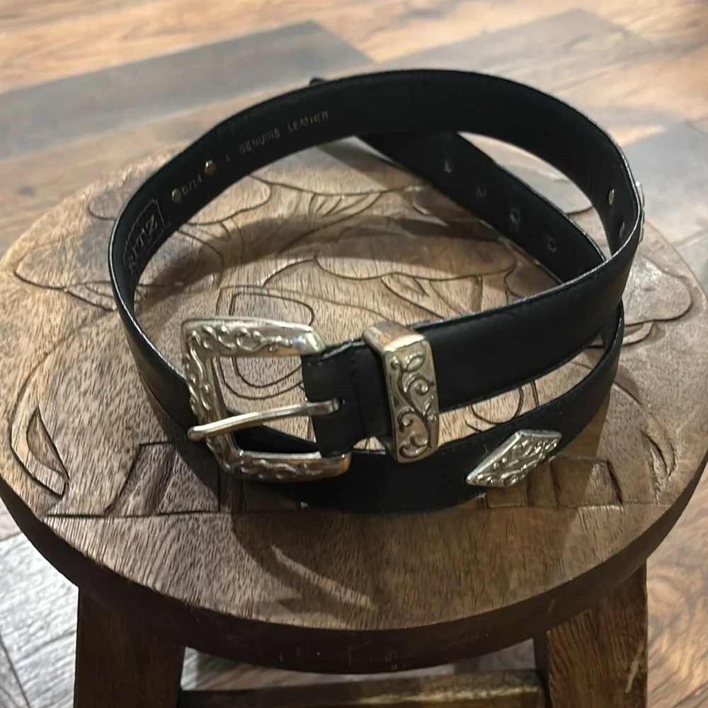 Vintage Ritz Accessories Black Belt with Silver Accents Size Large