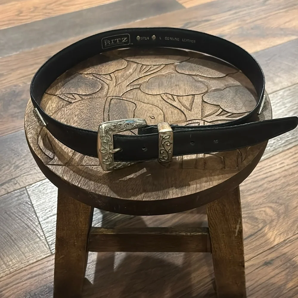 Vintage Ritz Accessories Black Belt with Silver Accents Size Large