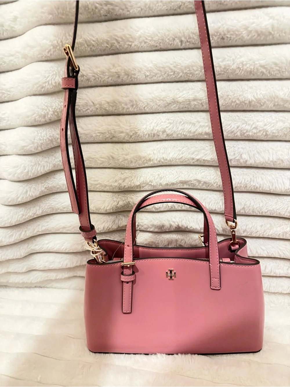 Tory Burch Rose Pink Leather Mini Satchel with Gold Hardware