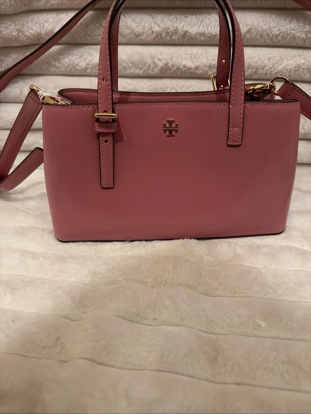 Tory Burch Rose Pink Leather Mini Satchel with Gold Hardware