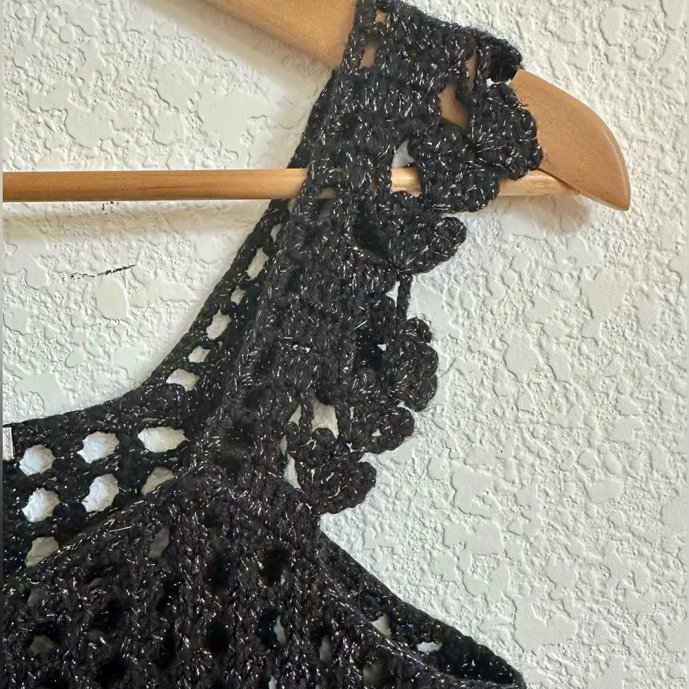Metro 7 Sparkle Crochet Knit Top Black Size Small