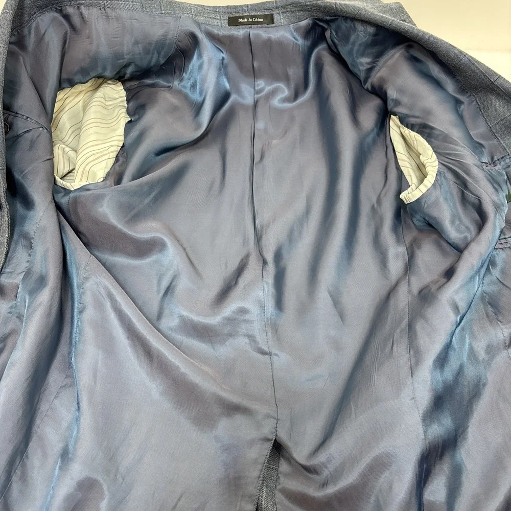 Ralph Lauren Mens Wool Silk Blazer Gray Blue Windowpane‎ Plaid Suit Jacket 42R