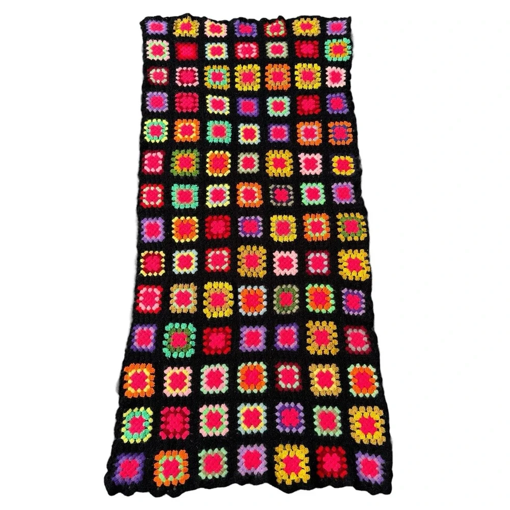Handmade Crochet Granny Square Throw Afghan 35.5‎ X 77 inch Multi-Color Blanket
