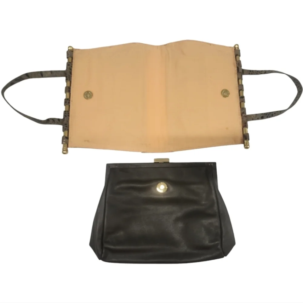 Merrell McGuiness Croc Embossed Leather Reversible Handbag Clutch Rare‎