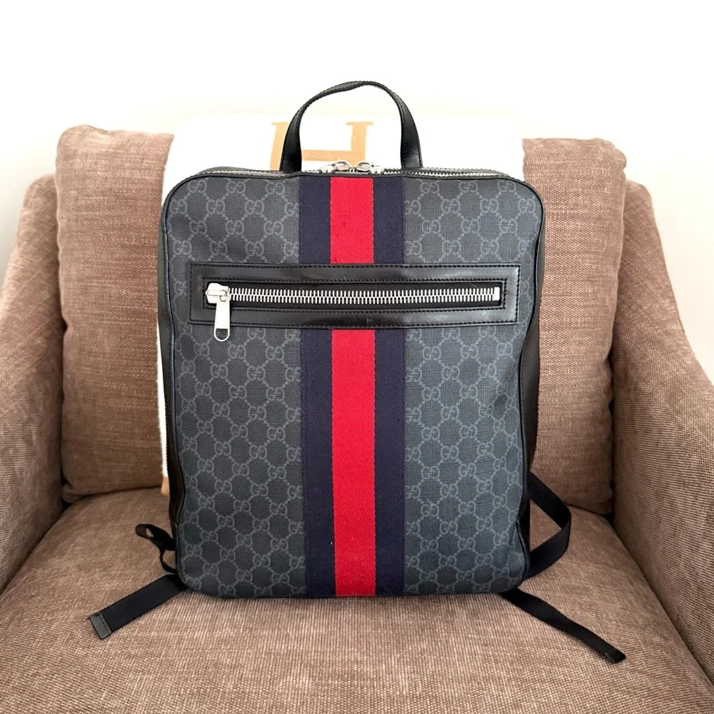 Authentic Gucci GG Supreme Canvas Backpack black grey canvas unisex bag
