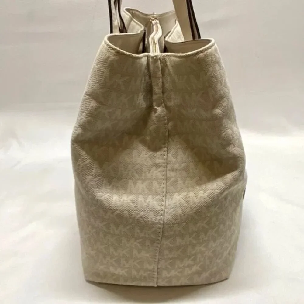 Michael Kors Griffin Large Logo Tote Natural Jacqard Canvas Leather Trim GUC‎