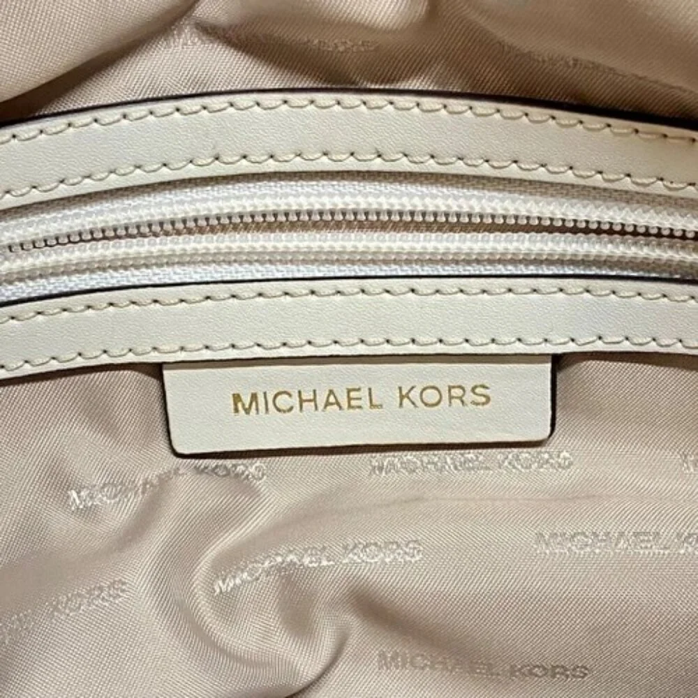 Michael Kors Griffin Large Logo Tote Natural Jacqard Canvas Leather Trim GUC‎