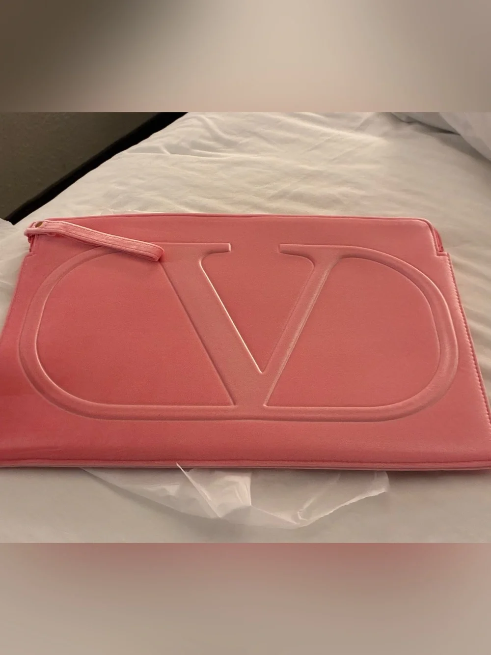 Ideal Gift!VALENTINO Pink Embossed V Logo Soft Velvet Laptop sleeve ;Coral pink