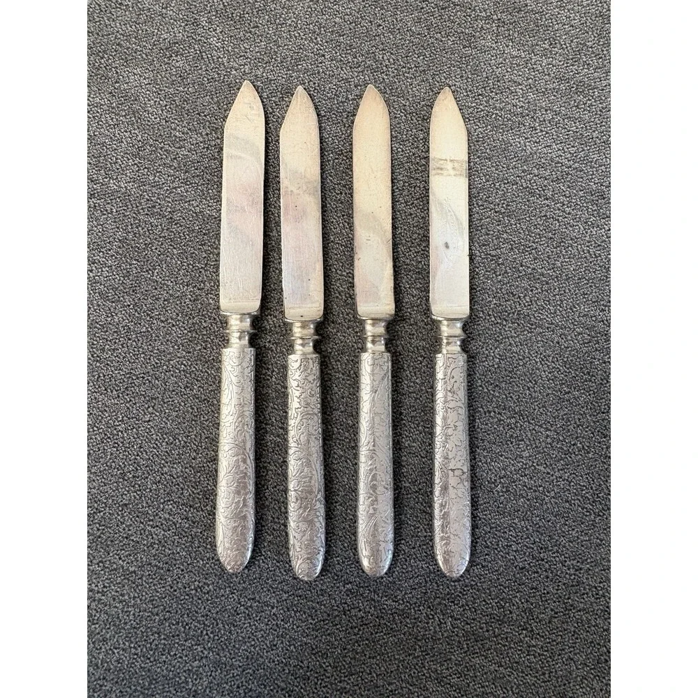 VTG Set of 4 Fruit Knives 1847 Rogers Bros. Co Warranted Silver Plate Arabesque