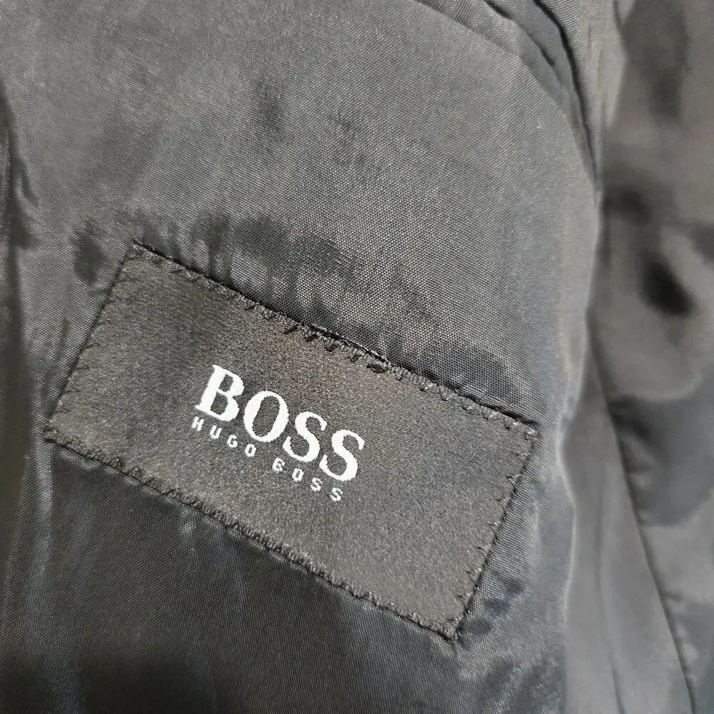 Vtg Hugo Boss 100% Wool Black 3-button Blazer Sports Coat Made in the USA 43R