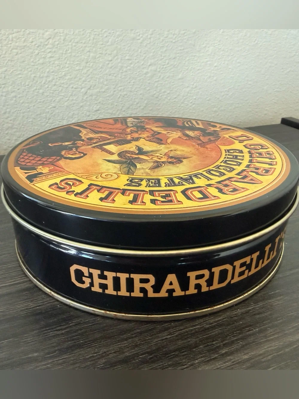 Vintage Ghirardelli's Chocolate Tin Canister with lid
