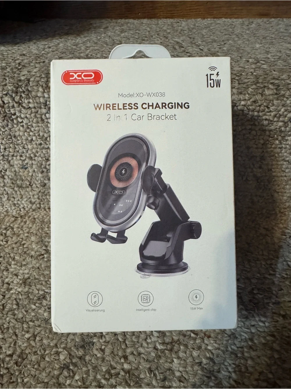 15W Black Wireless Charging 2-in-1 Car Bracket